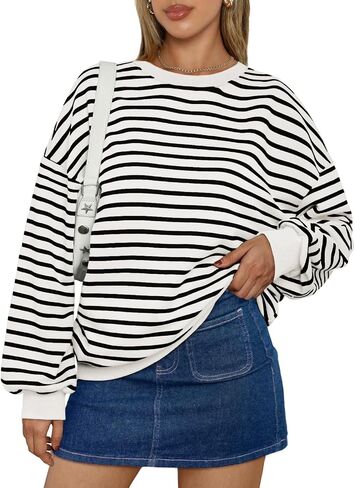 Trendy Queen Women's Oversized Crewneck Striped Sweatshirt in Saudi Arabia