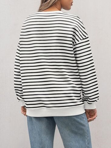 Trendy Queen Women's Oversized Crewneck Striped Sweatshirt in Saudi Arabia