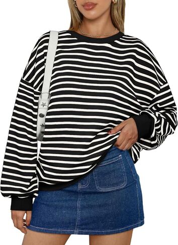 Trendy Queen Women's Oversized Crewneck Striped Sweatshirt in Saudi Arabia