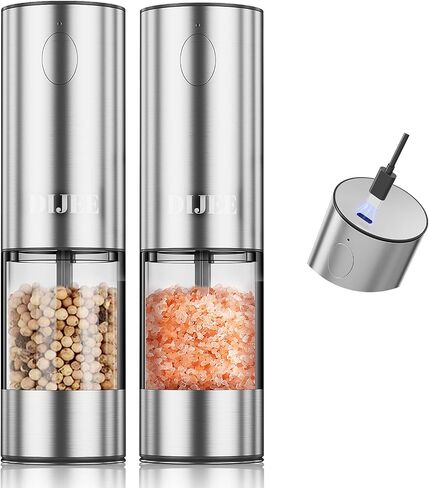 Rechargeable Salt and Pepper Grinder, Automatic Pepper Mill Grinder, Adjustable Grinding Coarseness, One-Handed Operation, With White LED Light, Stainless Steel in Saudi Arabia