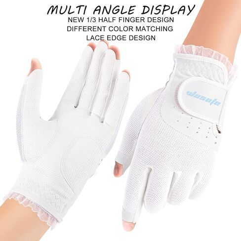 Golf Gloves for Women Half 1/3 Finger Soft Leather Breathable Extra Grip Accessories Fit Ladies Girls Sport Gloves 1 Pair 3 Colors Optional in Saudi Arabia