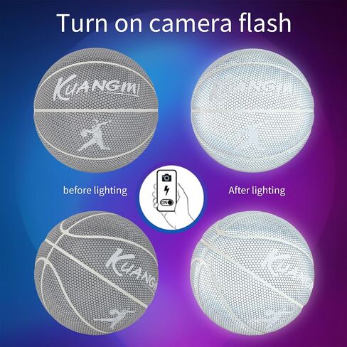 Kuangmi Reflective Glowing Basketball Holographic Luminous for Night Game Light Up Basket Ball Men's Official Size 7 29.5" in Saudi Arabia