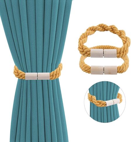 Magnetic Curtain Tiebacks Beige 2 Pack, Curtain Tiebacks Buckles Holdbacks Holders Hooks Clip for Home Bedroom Office Decorative Curtain Holdbacks in Saudi Arabia