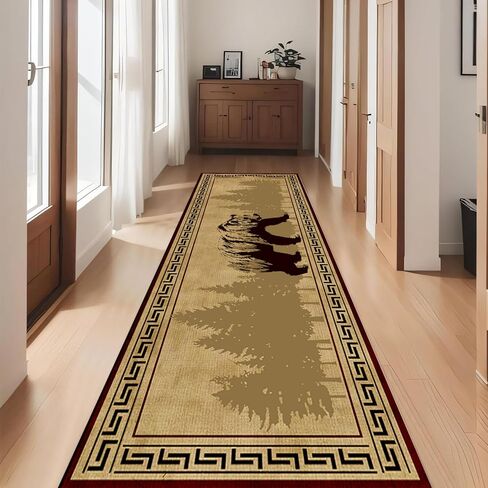 Lodge Cabin Black Bear Runner Rug, 2x6ft, Wildlife Bear Forest Woodland Hallway Rugs, Red and Black Buffalo Plaid Border Long Runner, Non-Slip Washable Farmhouse Floor Mats for Kitchen Bedroom in Saudi Arabia