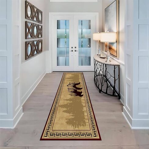 Lodge Cabin Black Bear Runner Rug, 2x6ft, Wildlife Bear Forest Woodland Hallway Rugs, Red and Black Buffalo Plaid Border Long Runner, Non-Slip Washable Farmhouse Floor Mats for Kitchen Bedroom in Saudi Arabia