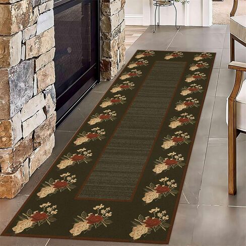 Lodge Cabin Black Bear Runner Rug, 2x6ft, Wildlife Bear Forest Woodland Hallway Rugs, Red and Black Buffalo Plaid Border Long Runner, Non-Slip Washable Farmhouse Floor Mats for Kitchen Bedroom in Saudi Arabia