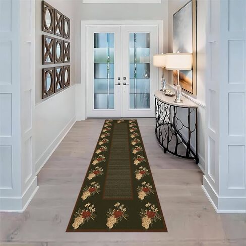 Lodge Cabin Black Bear Runner Rug, 2x6ft, Wildlife Bear Forest Woodland Hallway Rugs, Red and Black Buffalo Plaid Border Long Runner, Non-Slip Washable Farmhouse Floor Mats for Kitchen Bedroom in Saudi Arabia