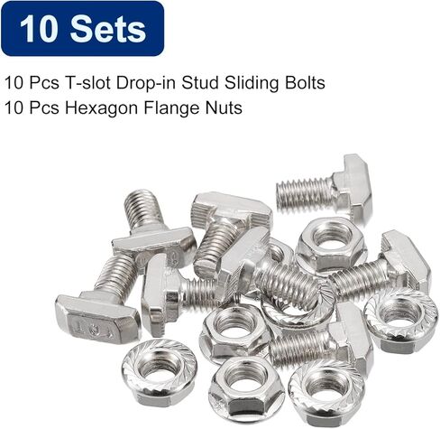 uxcell M8x30mm T فتحة مسمار منسدل ومجموعة M8 سداسية شفة صامولة، 10 مجموعات مطرقة رأس T-Bolt T شكل مسمار منزلق لـ 40 سلسلة من الألومنيوم in Kuwait
