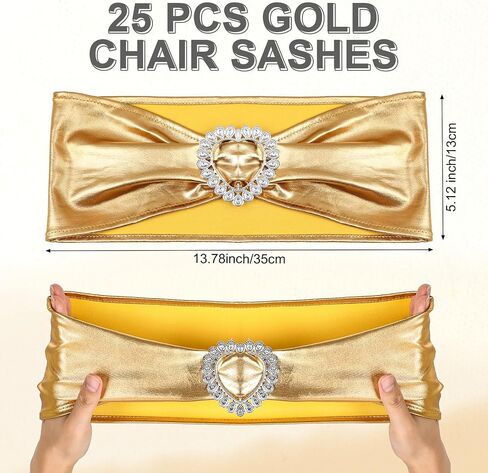 50 Pack Folding Chair Cover Set 25 Spandex Chair Covers 25 Stretch Chair Sashes with Heart Buckle Washable Chair Protector Chair Cover for Party Wedding Banquet Event Decoration, White, Gold in Saudi Arabia