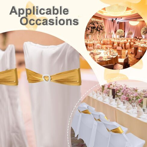 50 Pack Folding Chair Cover Set 25 Spandex Chair Covers 25 Stretch Chair Sashes with Heart Buckle Washable Chair Protector Chair Cover for Party Wedding Banquet Event Decoration, White, Gold in Saudi Arabia