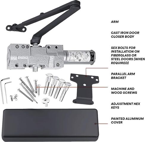Lawrence Extra Heavy Duty Door Closer Commercial Grade 1 - Adjustable 6-Speed Delayed-Action Door Control with 3 Pistons – Flexible Installation with Included Hardware - Lawrence Hardware LH8016 in Saudi Arabia