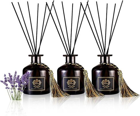 Reed Diffuser Set of 3, 50ML Home Fragrance Essential for Bathroom Accessories Bedroom Shelf Decor & Air Fresheners, House Decor Diffuser with 15 Black Reed Sticks (Sandalwood) in Saudi Arabia