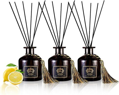 Reed Diffuser Set of 3, 50ML Home Fragrance Essential for Bathroom Accessories Bedroom Shelf Decor & Air Fresheners, House Decor Diffuser with 15 Black Reed Sticks (Sandalwood) in Saudi Arabia