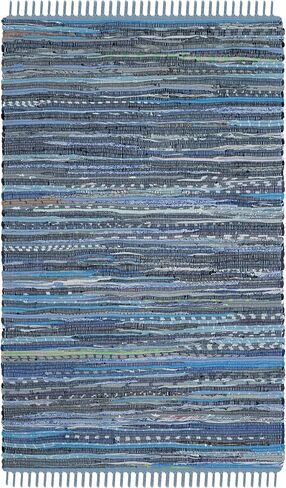 سجادة SAFAVIEH Rag Rug Collection - 10.16 سم × 15.24 سم، تركواز ومتعدد، قطن مخطط بوهو مصنوع يدويًا، مثالية للمناطق ذات حركة المرور العالية في المدخل، وغرفة المعيشة، وغرفة النوم (RAR127C) in Saudi Arabia