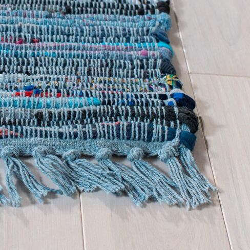 سجادة SAFAVIEH Rag Rug Collection - 10.16 سم × 15.24 سم، تركواز ومتعدد، قطن مخطط بوهو مصنوع يدويًا، مثالية للمناطق ذات حركة المرور العالية في المدخل، وغرفة المعيشة، وغرفة النوم (RAR127C) in Saudi Arabia