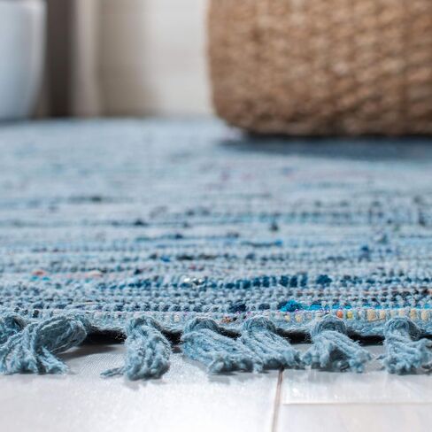 سجادة SAFAVIEH Rag Rug Collection - 10.16 سم × 15.24 سم، تركواز ومتعدد، قطن مخطط بوهو مصنوع يدويًا، مثالية للمناطق ذات حركة المرور العالية في المدخل، وغرفة المعيشة، وغرفة النوم (RAR127C) in Saudi Arabia