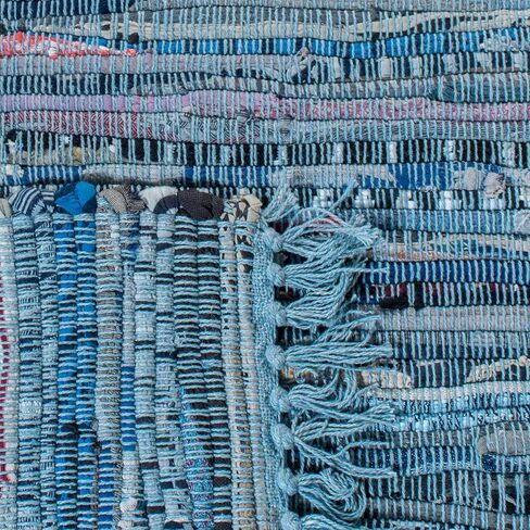 سجادة SAFAVIEH Rag Rug Collection - 10.16 سم × 15.24 سم، تركواز ومتعدد، قطن مخطط بوهو مصنوع يدويًا، مثالية للمناطق ذات حركة المرور العالية في المدخل، وغرفة المعيشة، وغرفة النوم (RAR127C) in Saudi Arabia