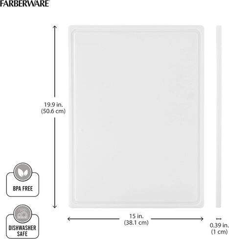 Farberware Large Cutting Board, Dishwasher- Safe Plastic Chopping Board for Kitchen with Easy Grip Handle, 11-inch by 14-inch, White in Saudi Arabia