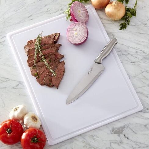 Farberware Large Cutting Board, Dishwasher- Safe Plastic Chopping Board for Kitchen with Easy Grip Handle, 11-inch by 14-inch, White in Saudi Arabia