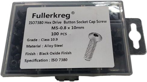 FullerKreg M5-0.8 x 8mm Button Head Socket Cap Screw, ISO 7380 Hex Drive, Class 10.9, Black Oxide Finish,Alloy Steel (Pkg of 100) in Kuwait