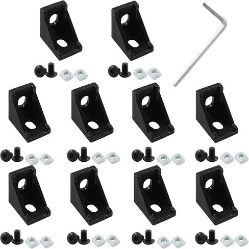10pcs 2020 Series Aluminum Profile Connector, with 20pcs M5 T Nuts, 20pcs M5 Screws, and 1pcs Wrench, for 2020 Series Aluminum Extrusion Profile, Black, 17 x 20 x 20mm in Saudi Arabia