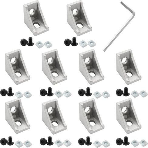 10pcs 2020 Series Aluminum Profile Connector, with 20pcs M5 T Nuts, 20pcs M5 Screws, and 1pcs Wrench, for 2020 Series Aluminum Extrusion Profile, Black, 17 x 20 x 20mm in Saudi Arabia