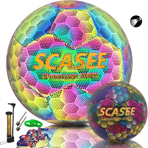 Soccer Ball Holographic Size 5 & Size 4 & Size 3 Glow in The Dark Soccer Balls with Pump and Net Ball- Gifts for Kids,Men,Adults in Saudi Arabia