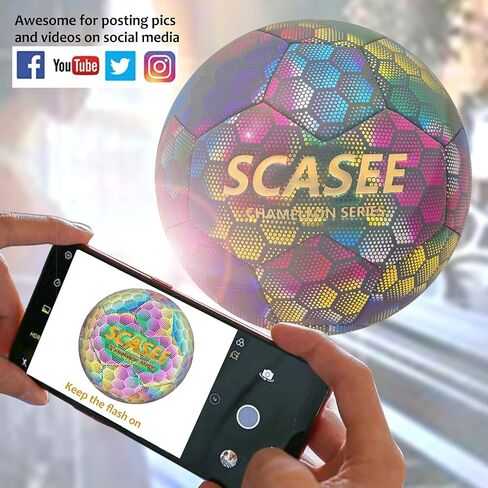 Soccer Ball Holographic Size 5 & Size 4 & Size 3 Glow in The Dark Soccer Balls with Pump and Net Ball- Gifts for Kids,Men,Adults in Saudi Arabia