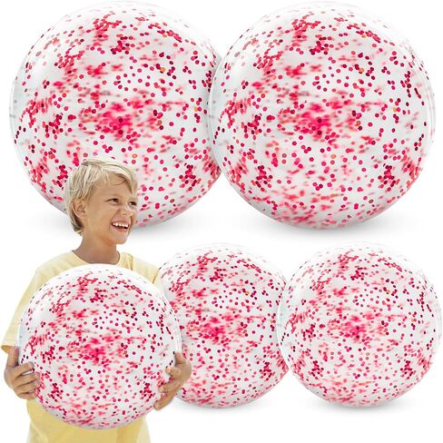 AMOR PRESENT 5PCS Sequins Beach Balls, 10" and 15" Dazzling Beach Balls Inflatable Confetti Balls Pool Balls for Kids Summer Beach Pool Party in Saudi Arabia