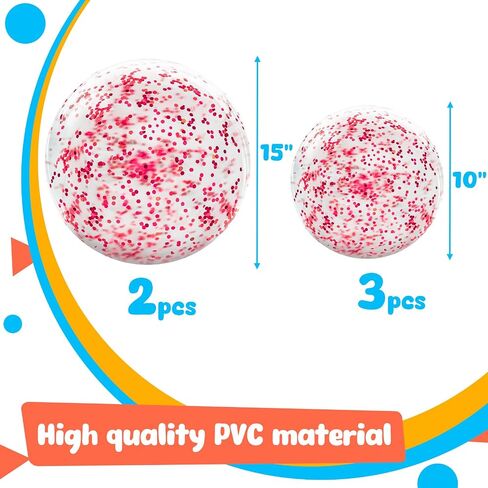 AMOR PRESENT 5PCS Sequins Beach Balls, 10" and 15" Dazzling Beach Balls Inflatable Confetti Balls Pool Balls for Kids Summer Beach Pool Party in Saudi Arabia