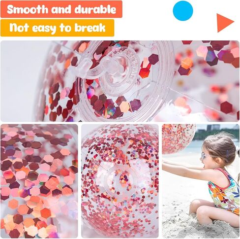 AMOR PRESENT 5PCS Sequins Beach Balls, 10" and 15" Dazzling Beach Balls Inflatable Confetti Balls Pool Balls for Kids Summer Beach Pool Party in Saudi Arabia