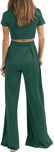 Cosonsen Women 2 Piece Outfits Summer Casual Short Sleeve Crop Tops Wide Leg Pants Lounge Set Tracksuit in Saudi Arabia