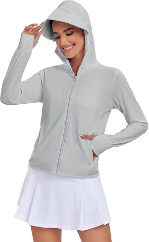 UPF 50+ Sun Protection Hoodie Jacket Sun Shirt for Women with Pocket Summer Clothing for Outdoor Hiking in Saudi Arabia