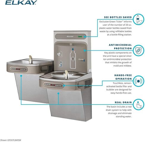 محطة تعبئة الزجاجات Elkay EZH2O ومبرد ADA ثنائي المستوى متعدد الاستخدامات، مصفى 8 GPH من الفولاذ المقاوم للصدأ in Kuwait