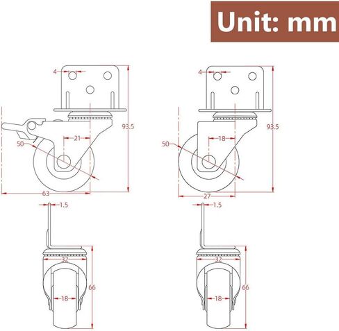 4PCS Furniture Casters Crib Rubber Wheel L Type 1 inch 360 Degree Swivel Mute Caster,Total Load Capacity 80Lbs with Mounting Screws, Lshaped casters in Kuwait