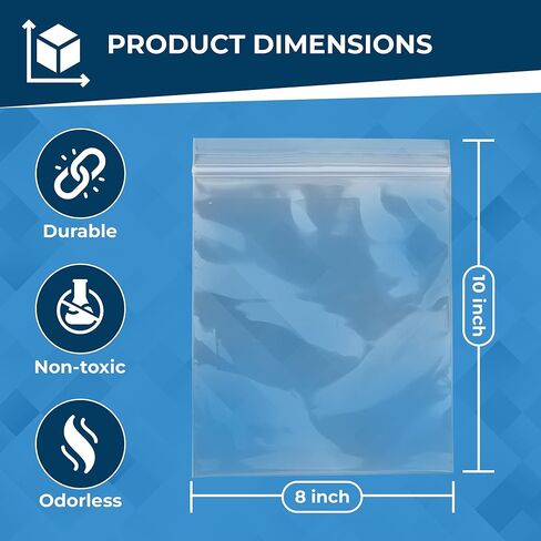 Clear Plastic Zip Lock Bags, 8" x 10" (100 Count), Transparent, Resealable Zipper Bags, Small, Durable, Water-Resistant, and Food Safe Polybags for Storage, Food, Crafts, and Shipping in Kuwait