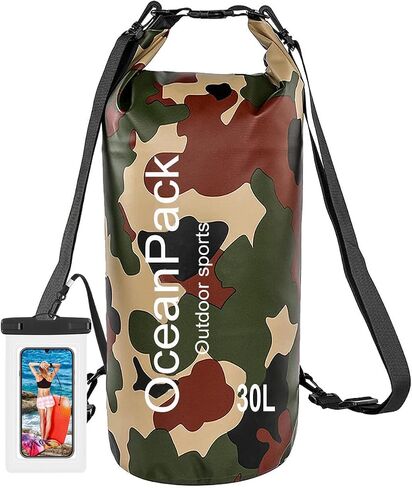 حقيبة جافة مقاومة للماء 2L/5L/10L/20L/30L، كيس جاف للتجديف بالكاياك وركوب القوارب الشاطئية وركوب الأمواج والسباحة والتخييم والمشي لمسافات طويلة والشاطئ وصيد الأسماك حقيبة ظهر رمادية مع حافظة هاتف مقاومة للماء in Saudi Arabia