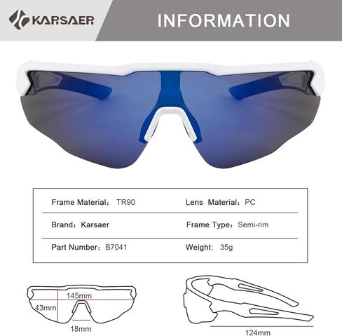 نظارات شمسية مستقطبة لركوب الدراجات الرياضية TR90 من Karsaer للرجال والنساء، وركوب الدراجات الجبلية، وBMX، وجولف البيسبول in Kuwait