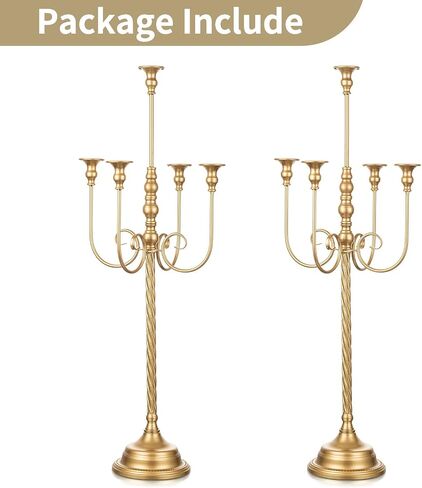 NUPTIO Gold Candelabra Candle Holders: 37 inch Tall 5 Arm Floor Standing Candlestick Holders Wedding Centerpieces for Tables Vintage Candle Stick Holder for Party Mantel Dining Center Pieces Decor in Saudi Arabia