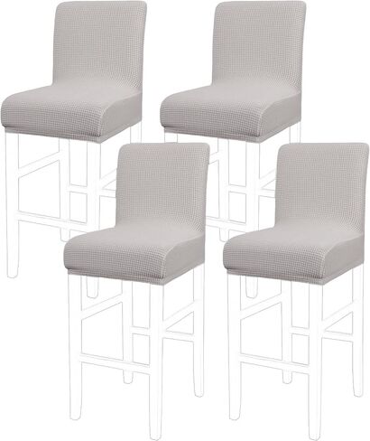 PiccoCasa Stretch Bar Stool Covers, Pub Counter Height Side Chair Covers with Square Lattice Snow White 4Pcs in Saudi Arabia
