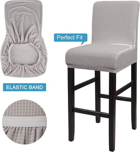 PiccoCasa Stretch Bar Stool Covers, Pub Counter Height Side Chair Covers with Square Lattice Snow White 4Pcs in Saudi Arabia