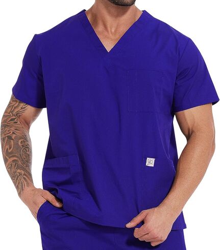 Scrub Tops for Men - V-Neck Scrubs with 3 Pocket Men's Overalls, for Nurse, Dentist, Vets, Team Workwear in Saudi Arabia