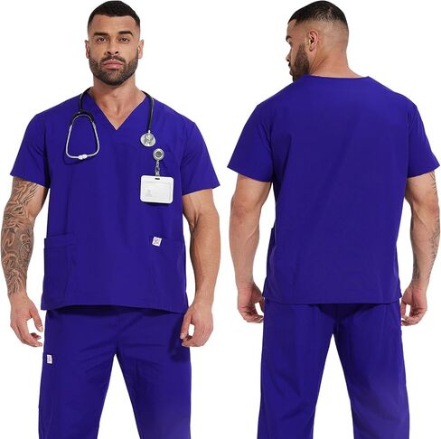 Scrub Tops for Men - V-Neck Scrubs with 3 Pocket Men's Overalls, for Nurse, Dentist, Vets, Team Workwear in Saudi Arabia