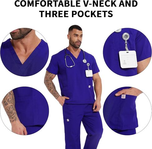 Scrub Tops for Men - V-Neck Scrubs with 3 Pocket Men's Overalls, for Nurse, Dentist, Vets, Team Workwear in Saudi Arabia