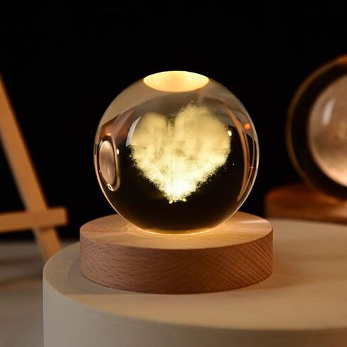 Glowing Crystal Ball 3D Inner Carved Small Crystal Ball Light with Wood Base, Decorative Creative Gift Luminous Crystal Ball for Christmas Classmates and Kids Girls' Birthday (Cat) in Saudi Arabia