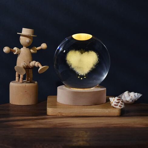 Glowing Crystal Ball 3D Inner Carved Small Crystal Ball Light with Wood Base, Decorative Creative Gift Luminous Crystal Ball for Christmas Classmates and Kids Girls' Birthday (Cat) in Saudi Arabia