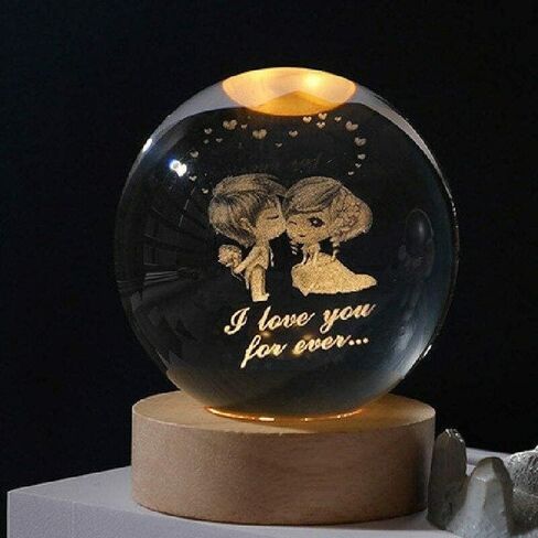 Glowing Crystal Ball 3D Inner Carved Small Crystal Ball Light with Wood Base, Decorative Creative Gift Luminous Crystal Ball for Christmas Classmates and Kids Girls' Birthday (Cat) in Saudi Arabia