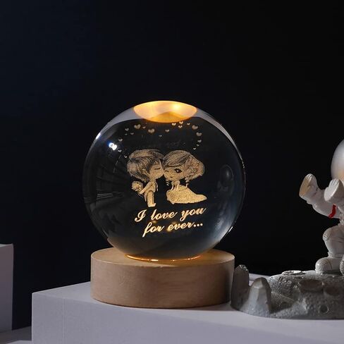Glowing Crystal Ball 3D Inner Carved Small Crystal Ball Light with Wood Base, Decorative Creative Gift Luminous Crystal Ball for Christmas Classmates and Kids Girls' Birthday (Cat) in Saudi Arabia