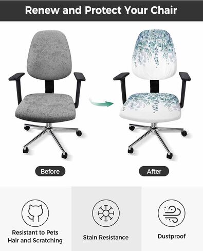 Eucalyptus Sage Green, 2 Pieces Computer Office Chair Covers Set, Stretchable Desk Rotating Chair Seat Cushion Slipcover Back Covers, Decorative Protectors Cover Vintage Spring Summer Plant Leaves in Saudi Arabia