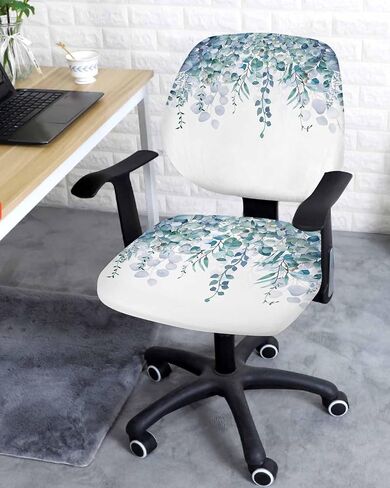 Eucalyptus Sage Green, 2 Pieces Computer Office Chair Covers Set, Stretchable Desk Rotating Chair Seat Cushion Slipcover Back Covers, Decorative Protectors Cover Vintage Spring Summer Plant Leaves in Saudi Arabia